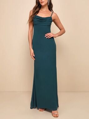 NWOT Lulus Captivated Emerald Green Cowl Neck Maxi Dress